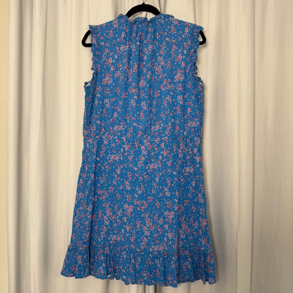 Draper James Lucinda Floral Dress Blue Pink Cotton Ruffle Hem V Neck Women’s L - Picture 3 of 13